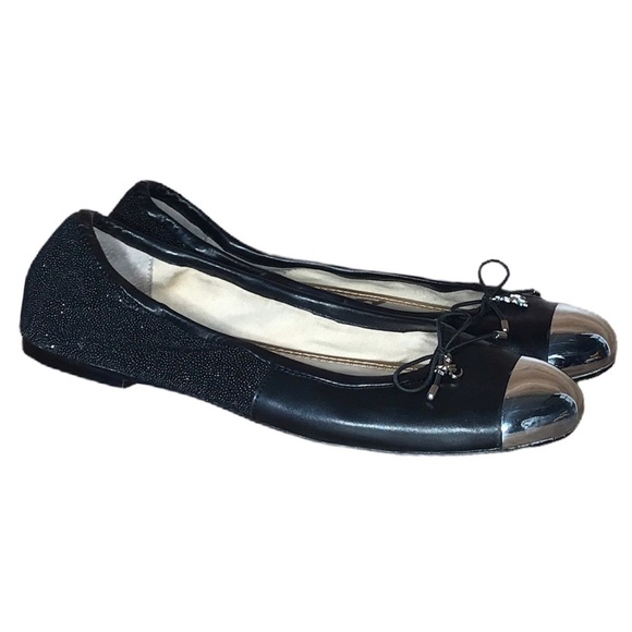 Sam Edelman Black Ballet Flats Womens 7.5 M Chrome Cap Toe Slip‎ On Casual - Picture 1 of 14